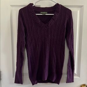 Eddie Bauer Purple V-Neck Cable Knit Sweater